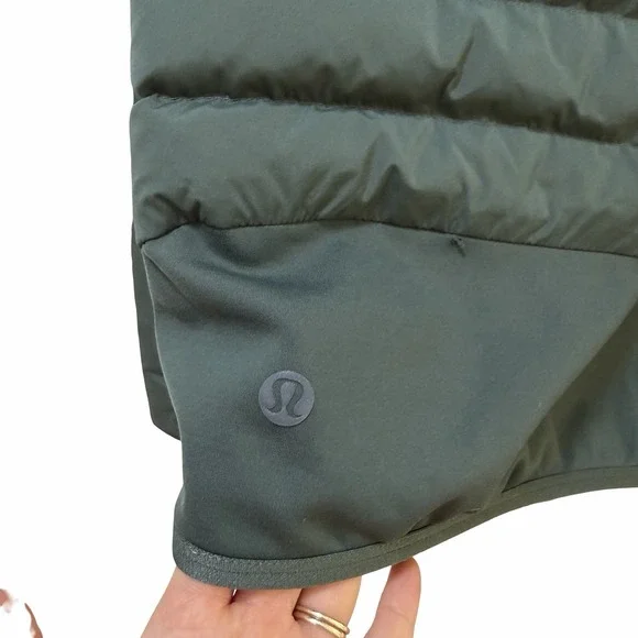 Lululemon Mens Down For It All Goose Down Puffer Jacket Size XXL Army Green FLAW